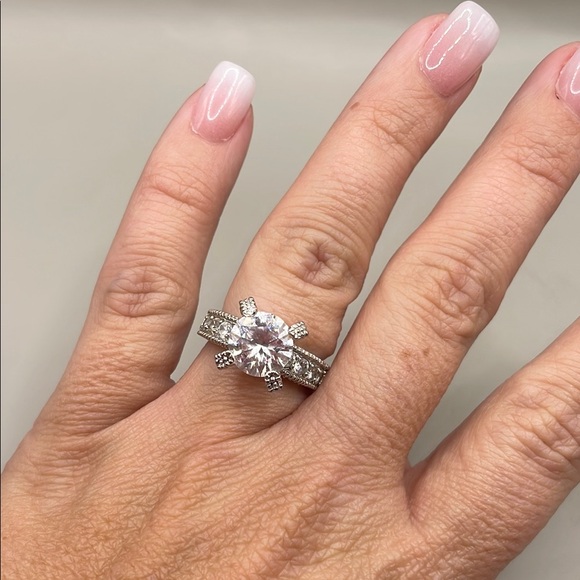 Vintage Sterling Silver CZ Cubic Zirconia Engagement Ring Size 6 Signed RHPT - Picture 1 of 5